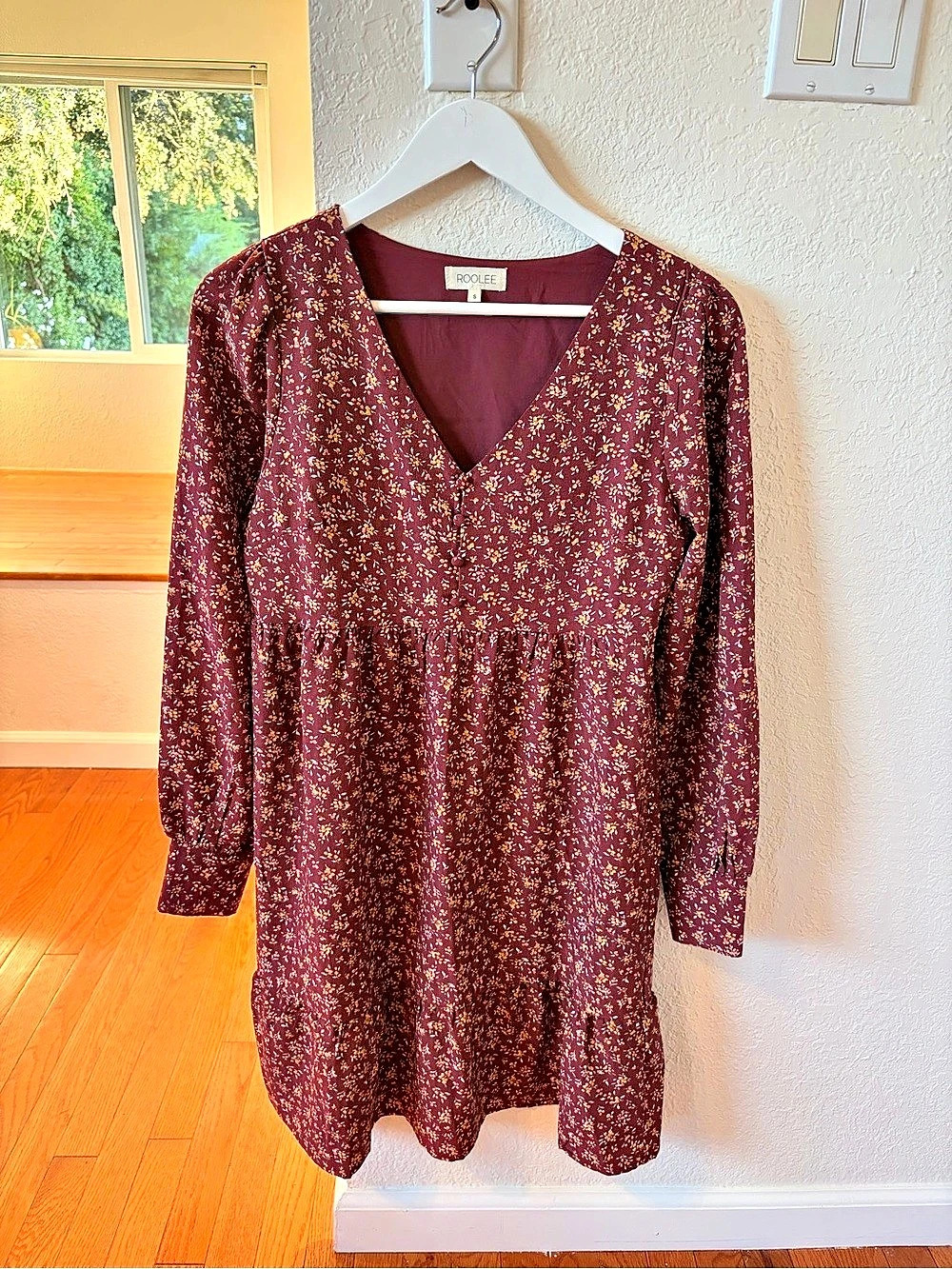 ROOLEE Floral Mini Dress in Burgundy Size Small. Never worn.